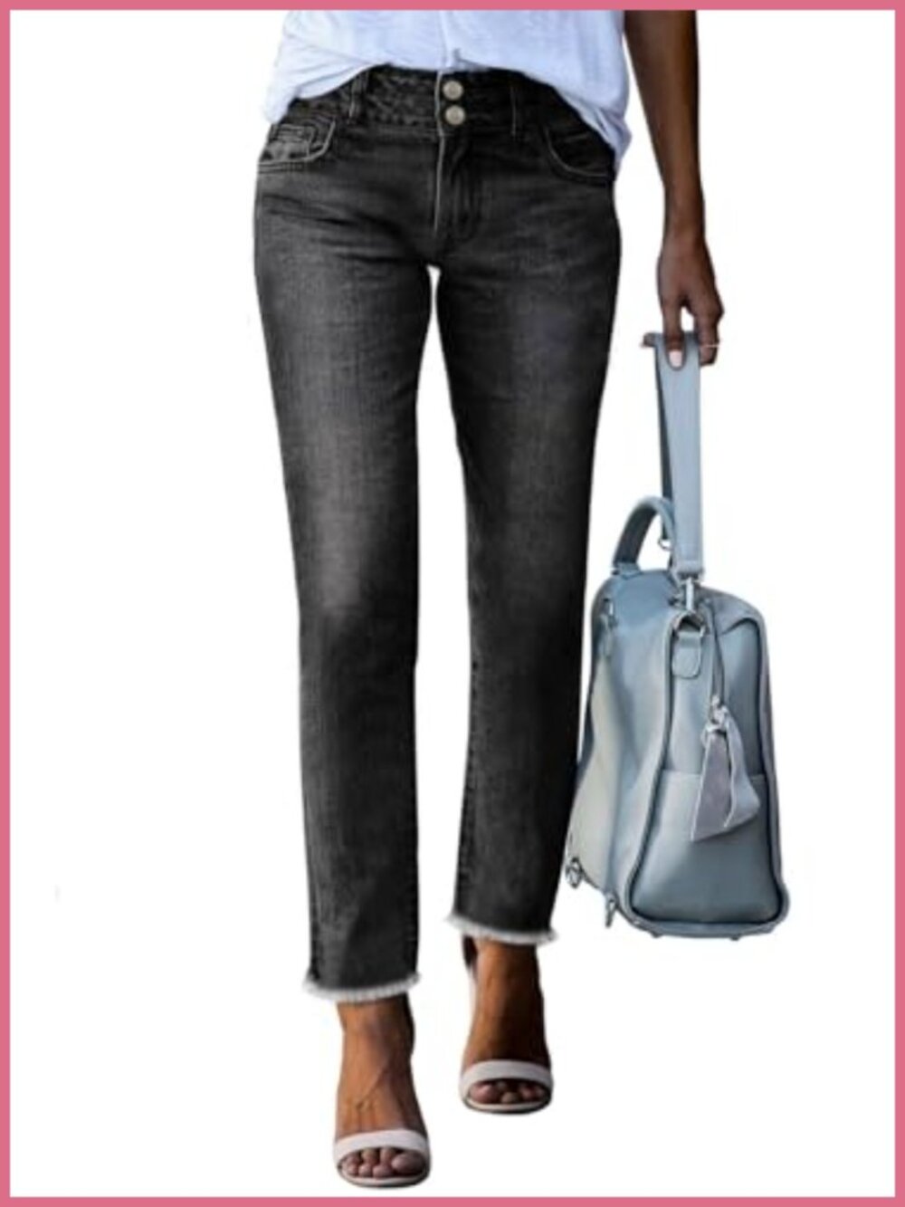 High Waisted Raw Hem Straight Leg Jeans with Tummy Control